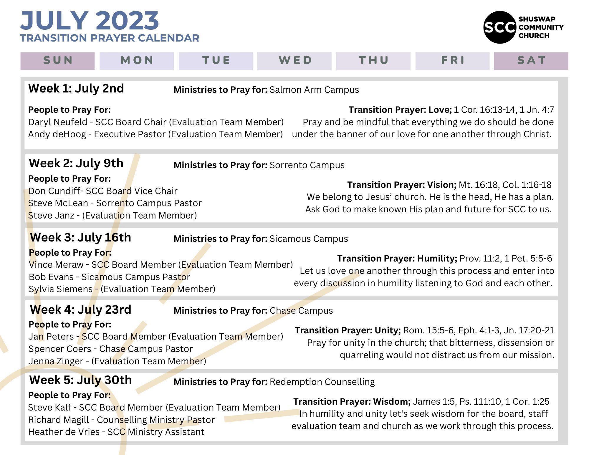Transition - Summer Prayer Guide - July 2023