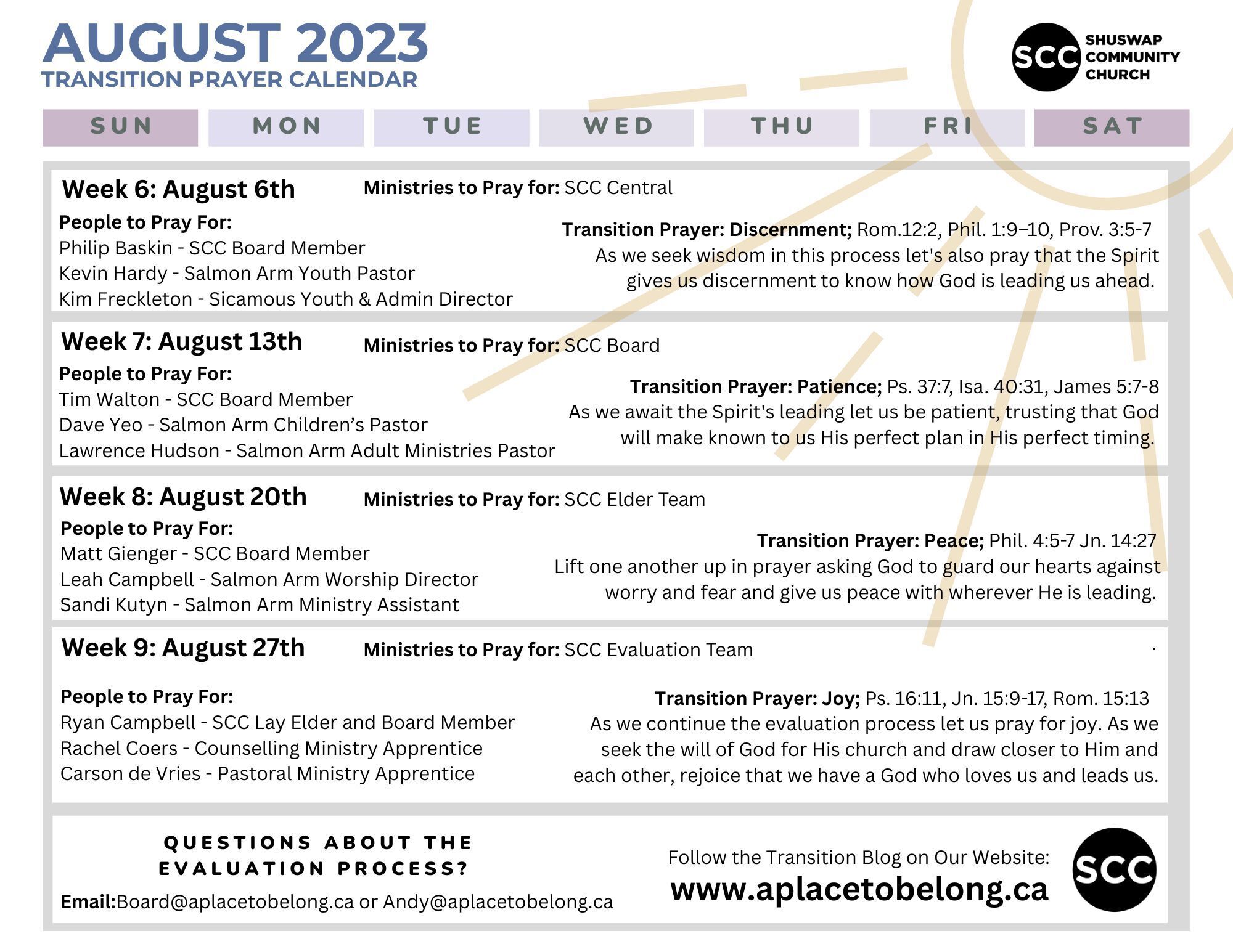 Transition - Summer Prayer Guide - August 2023